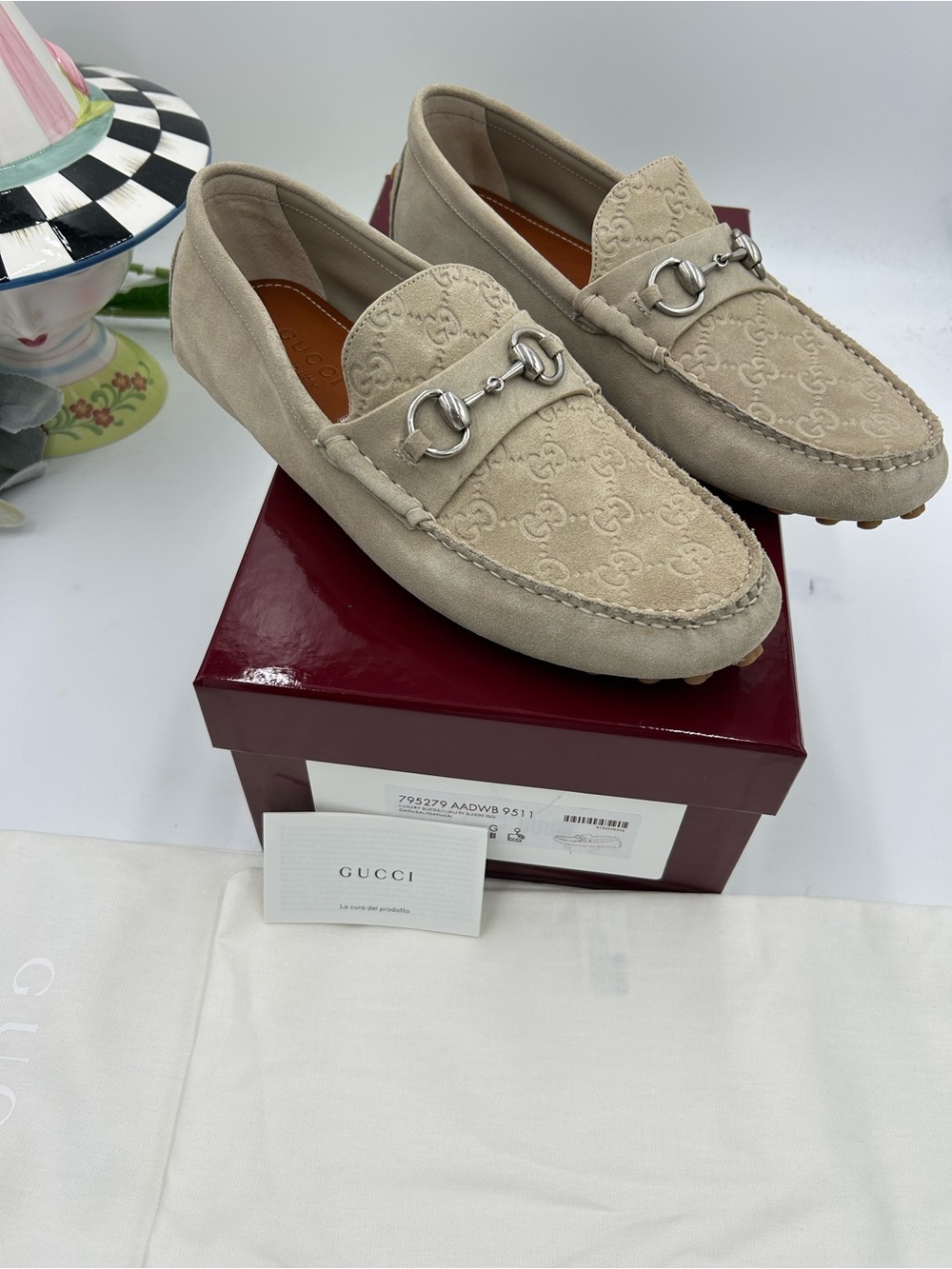 Men's Gucci suede oatmeal horse bit driver loafers size 9 fits 10US - Picture 11 of 12